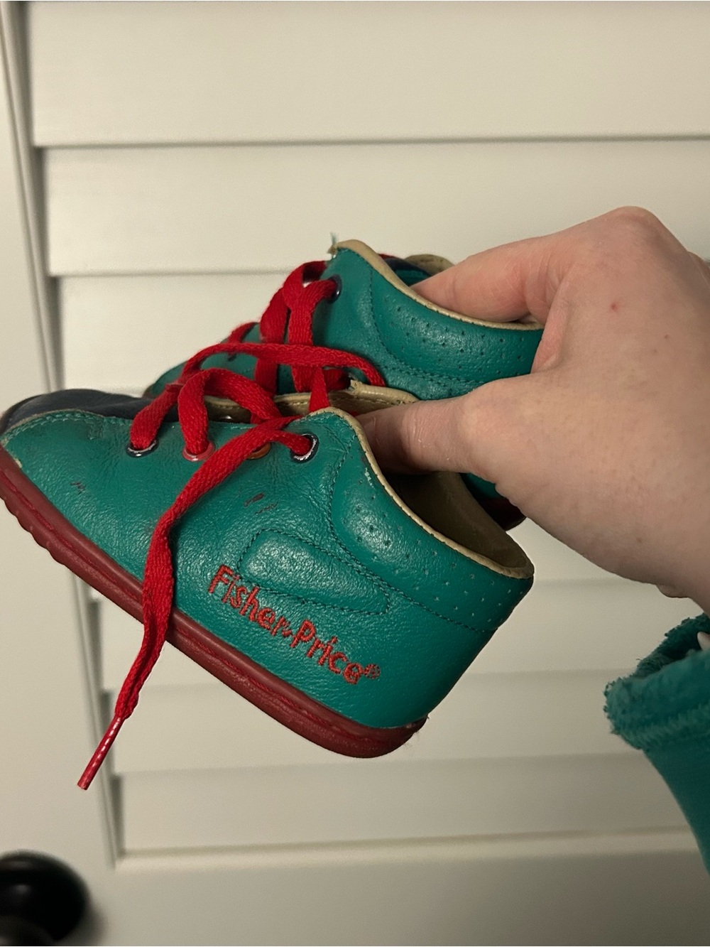 Vintage Fisher-Price Teal and Red Toddler Lace-Up Sneakers